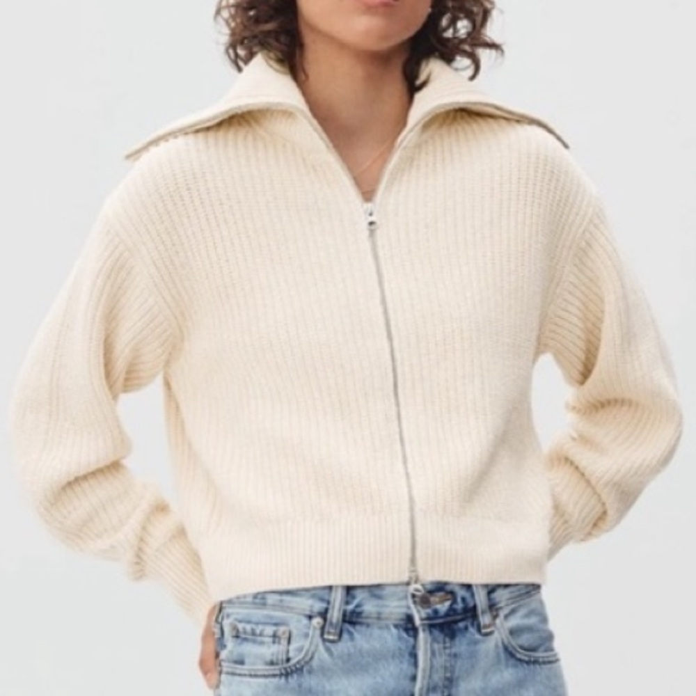 Everlane Cream Zip-Up Cardigan
